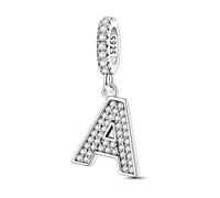 LIGHTDOG 925 Sterling Silber Charms A-Z Alphabet Perlen für Europa & Pandora Armbänder 26 Alphabet Zirkonia Charmes Buchstaben
