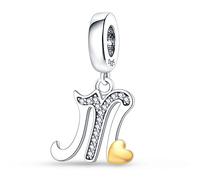 LIGHTDOG 925 Sterlingsilber Charms Anhänger für Armbänder 26 Buchstaben M Charm Kompatibel mit europäischen Armbändern für Frauen Mädchen Passt Pandora Armbänder