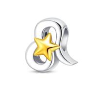 LIGHTDOG Damen 925 Silber Charms für Armbänder 12 Sternzeichen Anhänger Geeignet für Europäische Armbänder & Pandora Armbänder Halsketten Kompatibel Geburtstag Vergoldete Charms