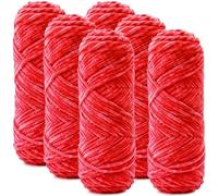 Lighterday 6 × 100 g Chenille Wolle zum Häkeln,Chenille Garn Dicke Wolle zum Häkeln,Weiche Flauschige Dick Stricken Yarn,Chunky Strickgarn für Mützen,Schal,Socken,Pullover und Decke(Leuchtendrot)