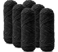Lighterday 6 × 100 g Chenille Wolle zum Häkeln,Chenille Garn Dicke Wolle zum Häkeln,Weiche Flauschige Dick Stricken Yarn,Chunky Strickgarn für Mützen,Schal,Socken,Pullover und Decke(Schwarz)