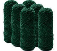 Lighterday 6 × 100 g Chenille Wolle zum Häkeln,Chenille Garn Dicke Wolle zum Häkeln,Weiche Flauschige Dick Stricken Yarn,Chunky Strickgarn für Mützen,Schal,Socken,Pullover und Decke(Dunkelgrün)