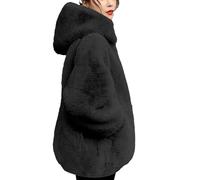 Lightning Deals Of Today warme Mäntel für Damen, lange Mäntel, Größe 40, Weihnachts-Cardigan für Damen, UK-weiße Kapuzenjacke, Lammfelljacke, Damenjacken, Größe 40, Schwarz , M