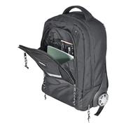 LIGHTPAK 46151 Laptop Trolley-Rucksack Master Schwarz 48,5 cm mit Rollen & versenkbarem Teleskopgriff, Business Reiserucksack mit Notebookfach & Organizer + ALASSIO Aluminium Sichtfeld Kofferanhänger