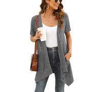 Lightweight Summer Cardigan for Women Plus Size Vests Short Sleeve Open Front Kimono Cover Up with Pockets Shrug Top Drape Hem,Dark Grey,3XL