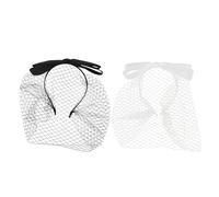 LIGIGWASH 2 Stück 2 Stück-Pack Weiße Vintage Haarbänder mit Netzschleier und Schleife Dünnes Atmungsaktives Stoffstirnband für Damen Brautschleier Haarband für Hochzeiten und Festliche