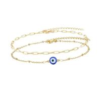 LIGIGWASH 2 Stück Verstellbares Blaues Böser Blick Armband Damen Jugendlicher Schutz Amulett Schmuck Mehrlagiges Goldfarbenes Schutzauge Armband Komfortabel Robust