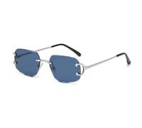 LIGOES Metall Quadrat Sonnenbrille Frauen Mode randlose Sonnenbrille für Männer Unisex UV400 Schattierungen (silver dark blue)