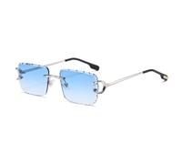 LIGOES Mode Quadrat Sonnenbrille Männer Metall randlose Sonnenbrille für Frauen UV400 Schattierungen (silver with blue)