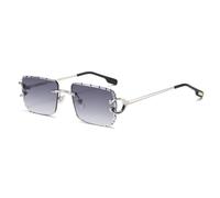 LIGOES Mode Quadrat Sonnenbrille Männer Metall randlose Sonnenbrille für Frauen UV400 Schattierungen (silver with grey)