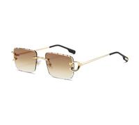 LIGOES Mode Quadrat Sonnenbrille Männer Metall randlose Sonnenbrille für Frauen UV400 Schattierungen (gold with brown)