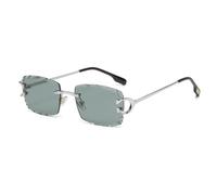 LIGOES Mode randlose Sonnenbrille für Frauen Metall UV400 Quadrat Sonnenbrille Männer Sommer Reisen (silver with green)
