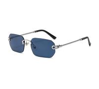 LIGOES Polygon Rimless Sonnenbrille Mode Metall Quadrat Sonnenbrille für Frauen Männer (silver dark blue)