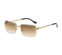 LIGOES Randlose Rechteck Sonnenbrille UV400 Metall Bein Sonnenbrille Rahmenlose Meer Grün Blau Brillen Schatten (gold with brown)
