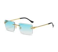LIGOES Randlose Rechteck Sonnenbrille UV400 Metall Bein Sonnenbrille Rahmenlose Meer Grün Blau Brillen Schatten (gold with green)