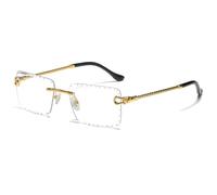 LIGOES Randlose Rechteck Sonnenbrille UV400 Metall Bein Sonnenbrille Rahmenlose Meer Grün Blau Brillen Schatten (gold with clear)
