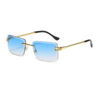 LIGOES Randlose Rechteck Sonnenbrille UV400 Metall Bein Sonnenbrille Rahmenlose Meer Grün Blau Brillen Schatten (gold with blue)