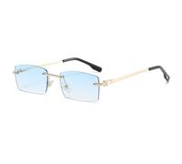 LIGOES Randlose Rechteck Sonnenbrille UV400 Metall Sonnenbrille Rahmenlose Meeresfarbe Selfies Ins Brillen Schatten (gold with blue)