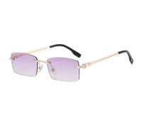 LIGOES Randlose Rechteck Sonnenbrille UV400 Metall Sonnenbrille Rahmenlose Meeresfarbe Selfies Ins Brillen Schatten (gold with purple)