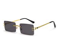 LIGOES Randlose Rechteckige Sonnenbrille Grün Blau Spiegelglas Sonnenbrille Damen Uv400 Retro Herren Getönte Shades (Gold mit Schwarz)