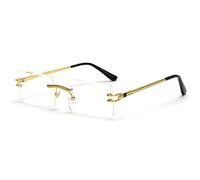 LIGOES Randlose Rechteckige Sonnenbrille Grün Blau Spiegelglas Sonnenbrille Damen Uv400 Retro Herren Getönte Shades (gold mit klar)