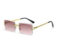 LIGOES Randlose Rechteckige Sonnenbrille Grün Blau Spiegelglas Sonnenbrille Damen Uv400 Retro Herren Getönte Shades (gold mit braun)