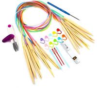LIHAO 10 Paar Rundstricknadel Stricknadeln Bambus Set mit Zubehör 3.5-10.0mm für Handarbeit