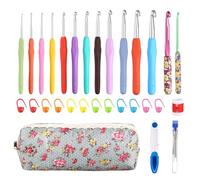 LIHAO 36 Stück Häkelnadel Set Häkelnadeln Aluminium mit bunten Gummigriff Stricknadeln mit Tasche Zubehör Häkeln 2mm -10mm Stricken Nadeln Maschenmarkierer DIY