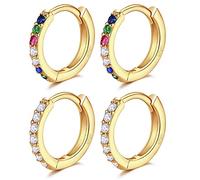 LIHELEI Creolen Ohrringe Rosegold Damen, S925 Sterling Silber Creolen Ohrringe mit AAA Zirkonia, Hypoallergen Klein Schlafen Kreolen für Geburtstagsgeschenk-2 Paar Gold