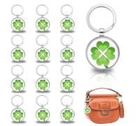 LIHIQIYA Silvester Glücksbringer Schlüsselanhänger, 12er Vierblättriges Kleeblatt Schlüsselanhänger Set, 2026 Neujahr Geschenke Grüner Glücksbringer Anhänger Viel Glück Prüfung für Schüler Kinder