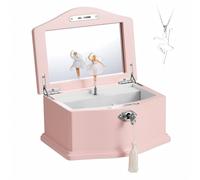 Lihou PapaQ Musik-Schmuckschatulle aus Holz, Ballerina, mittelgroß, mit Spiegel und Schloss für Mädchen, Kinder-Schmuckaufbewahrung, Spieluhr, Geschenk für den Urlaub
