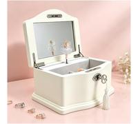 Lihou PapaQ Weiße Ballerina-Schmuckschatulle für Mädchen, Holz-Schmuckaufbewahrung mit Spiegel und Schloss, drehende Ballerina-Spieluhr, ideales Geschenk für Weihnachten und alle Feiertage