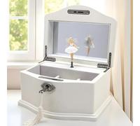 Lihou PapaQ Weiße Musik-Ballerina-Schmuckschatulle für Mädchen und Frauen, Kinder-Spieluhr mit drehender Ballerina, Spiegel und Schloss, Geschenke für Weihnachten, Geburtstag, Valentinstag, Größe M