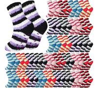Liitrsh 30 Paar flauschige Damensocken mit Griff, warm, flauschig, gestreift, rutschfest, Schlafsocken für Weihnachten und drinnen, Bunt, 5-10