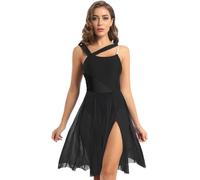 LiiYii Damen Lyrisch Tanzkleid Ärmellose Ballettkleid Eiskunstlauf Kleid mit Tüll Rock Ballerina Kleid Latein Tanzkleid Modern Dance Tanzkleidung Schwarz XL