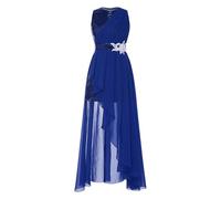 LiiYii Mädchen Blumenkleid Chiffonkleid Ohne Arm Patchwork Basic Einfarbig Mit Blumen Luftig Kommunionkleid Blumenkinder Kleider Hochzeit Marineblau 158-164