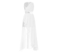 LiiYii Mädchen Blumenkleid Chiffonkleid Ohne Arm Patchwork Basic Einfarbig Mit Blumen Luftig Kommunionkleid Blumenkinder Kleider Hochzeit Weiß 134-140