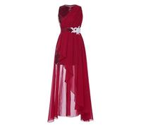 LiiYii Mädchen Blumenkleid Chiffonkleid Ohne Arm Patchwork Basic Einfarbig Mit Blumen Luftig Kommunionkleid Blumenkinder Kleider Hochzeit Burgund 110-116