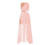 LiiYii Mädchen Blumenkleid Chiffonkleid Ohne Arm Patchwork Basic Einfarbig Mit Blumen Luftig Kommunionkleid Blumenkinder Kleider Hochzeit Rosa 122-128