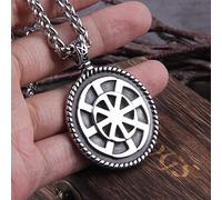 LIKEDA Edelstahl Halskette für Männer Mit Anhänger - Kolovrat Knoten Amulett Sklaven Sonnenrad Anhänger Halskette - Nordische Wikinger Oxidiert Schmuck für Männer Frauen - Handgefertigt