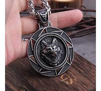 LIKEDA Handgemachte Hexer Medaillon Wolf Halskette, Oxidierte Edelstahl Münzenhalskette für Männer, Wikinger Keltischer Wolf Charm Halskette Kettenanhänger