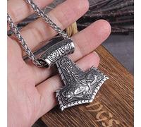 LIKEDA Nordische Hammerhalskette für Damen Herren, Mode Mjolnir Anhänger Edelstahl Personalisierte Wikinger Amulett Schmuck Handgefertigte Große Massive