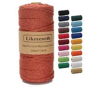 Likeecords Beige Makramee-Schnur 2 mm x 220 Yards, farbiges Makramee-Seil, Baumwollseil, Makramee-Garn, Bunte Baumwoll-Bastelschnur zum Aufhängen, Pflanzenaufhänger, Basteln, Stricken
