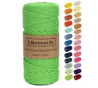 Likeecords Beige Makramee-Schnur 3 mm x 110 Yards, farbiges Makramee-Seil, Baumwollseil, Makramee-Garn, bunte Baumwoll-Bastelschnur zum Aufhängen, Pflanzenaufhänger, Basteln, Stricken