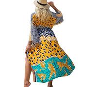 LikeJump Damen Bohemien Kimono Cardigan Knielänge Strandkleid Lang Sommerkleid Bikini Cover Up