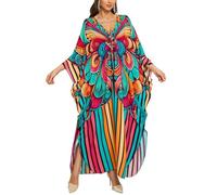 LikeJump Damen-Kimono-Maxikleid im Boho-Stil, Kaftan, Strandkleid, Übergröße, Tpos, B Mehrfarbig 7, Einheitsgröße