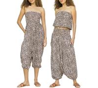 likemary Haremshose Damen Sommer - 2-in-1 Pumphose mit Taschen Wird zum Jumpsuit Overall - Pluderhose aus Viskose leicht - Braun Leoparden