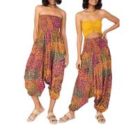 likemary Haremshose Damen Sommer - 2-in-1 Pumphose mit Taschen Wird zum Jumpsuit Overall - Pluderhose aus Viskose leicht - Fuchsia Rosa