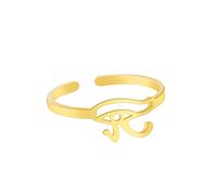 LIKGREAT Auge des Horus Ring Ägyptische Verstellbar Ring Alt Ägypten Horus Augen von Ra Offener Ring Glücks-Amulett Schutz Edelstahl Schmuck für Männer Frauen (Stil 2-Gold)