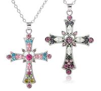 LIKGREAT Kreuz Halskette für Frauen Religiösen Glauben Schmuck Geschenk Infinity Kruzifix Kristall Anhänger für Mädchen 18 Zoll Länge mit verstellbarer Kette, 33*45MM